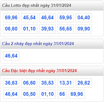 Cầu loto đẹp MB ngày 31-01-2024